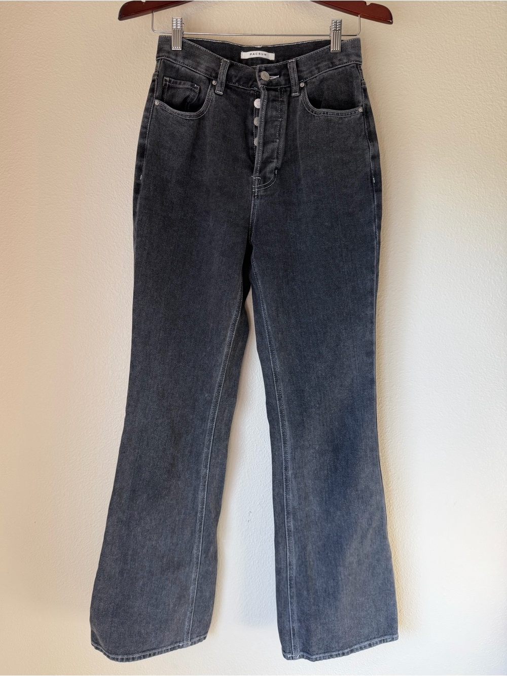 PacSun High-Rise Button-Fly Bootcut Jeans in Washed Black, 26 waist